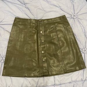 Olive faux leather mini skirt